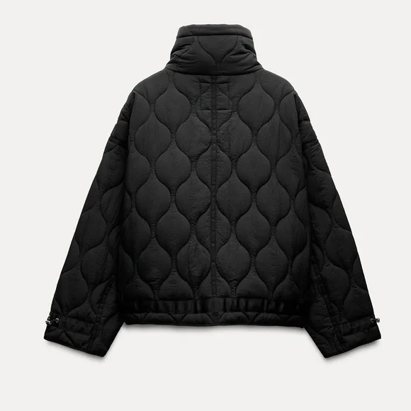 Zara Women's Black Quilted water repellent Jacket fall coat - Picture 2 of 8